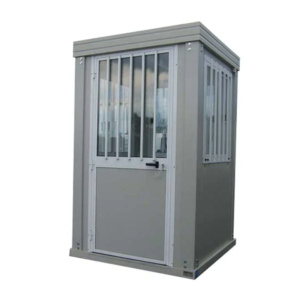 Caseta de vigilancia prefabricada de 1,50 x 1,50 m con grandes ventanas