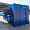 Contenedor comercial azul de 20 pies con doble escotilla de acero