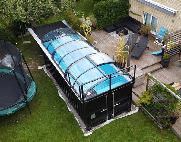 Piscina contenedor con techo de 6,11 x 2,5 m, paquete Premium